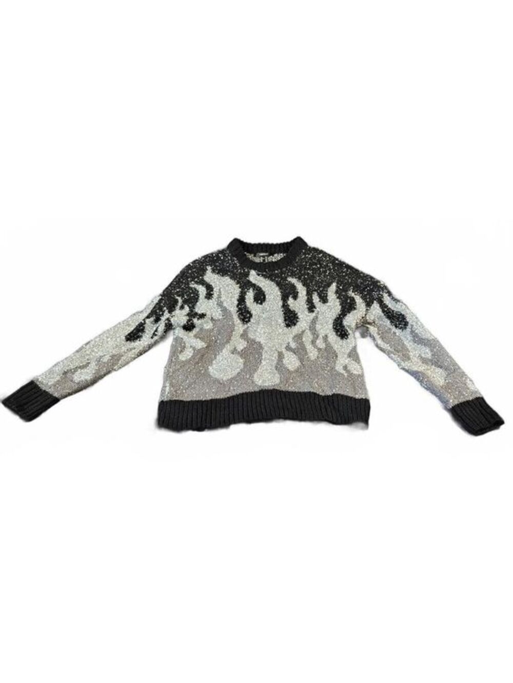 Forever 21 Black and Silver Flame Pattern Pullover Sweater, Size XS